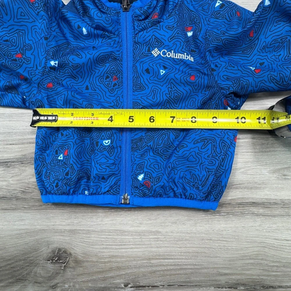 Columbia Boys Blue Topographic Omni-Wick Hooded‎ Windbreaker Jacket 3-6 Months